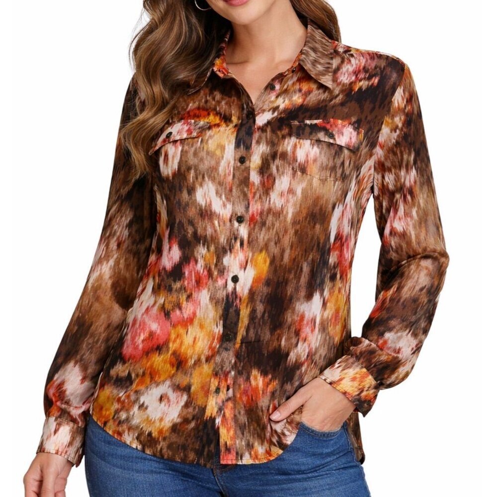 Chico’s blouse Autumn Floral Joceline Button Down Shirt SZ 1